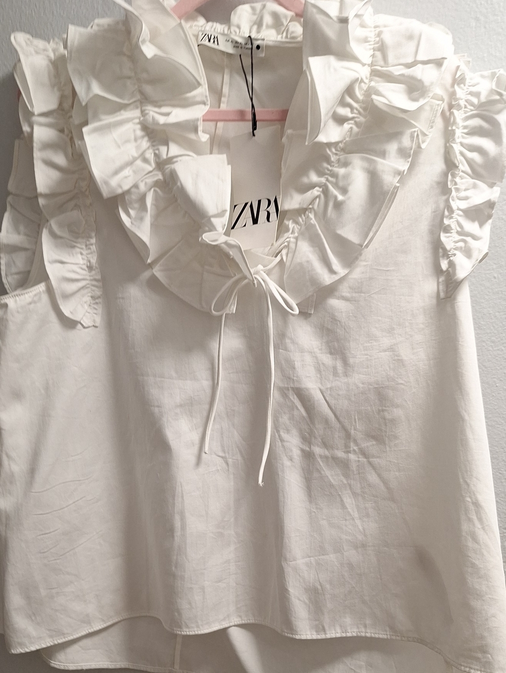 Zara White Ruffled Tie-Front Sleeveless Camisole